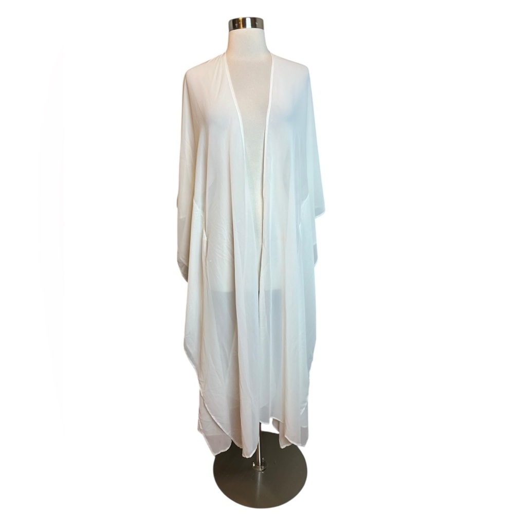 Suki So Kimono One Size White Sheer Long Open Front Coverup